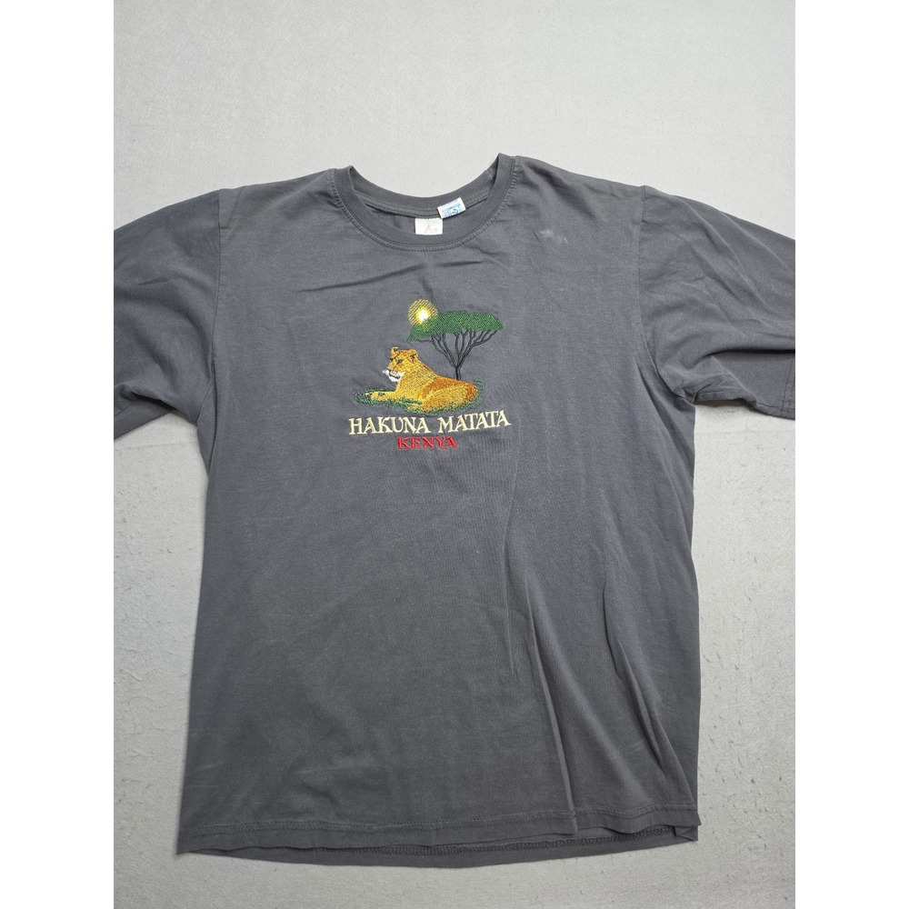 Punch Design T-Shirt Men Large Gray Cotton Lion Under A Tree Hakuna Matata Kenya